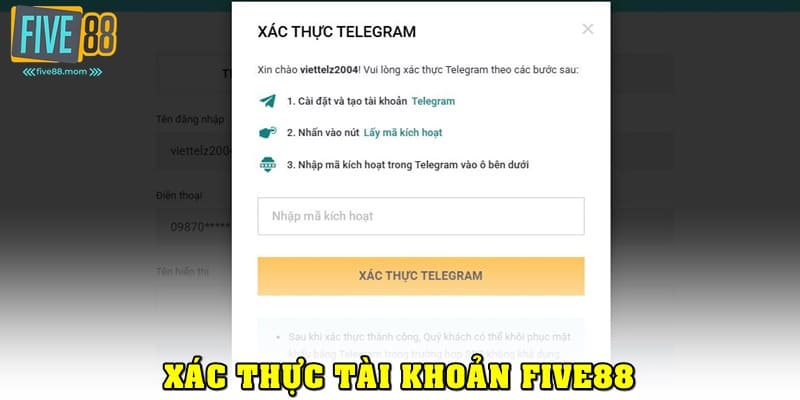 Cách xác thực mã định danh Telegram khi đăng ký FIVE88